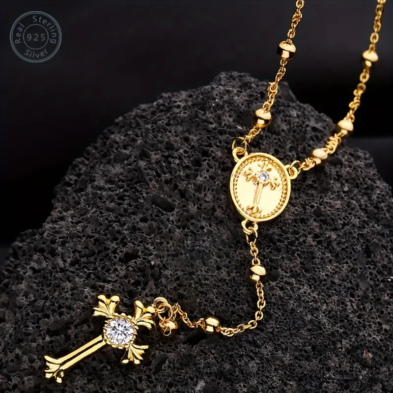 925 Sterling Silver Italian Rosary Cross Y-shaped Necklace