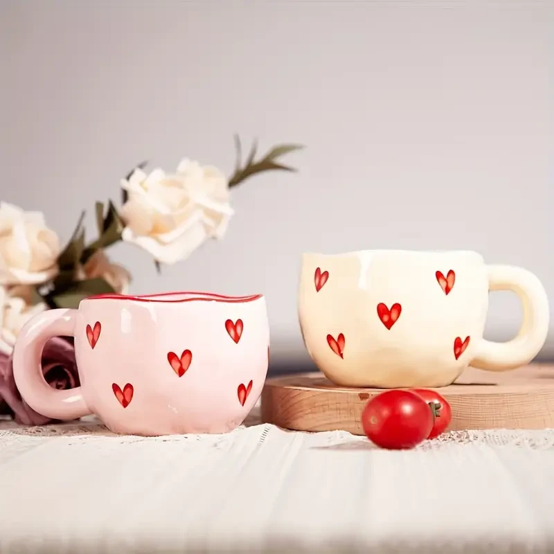 1pc Romantic Ceramic Coffee Mug 9.5oz - Charming Heart Pattern