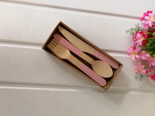 24pcs / set disposable wooden cutlery set