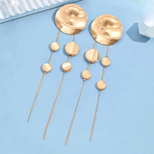 Leopard Print Disc Long Tassel Earrings For Women