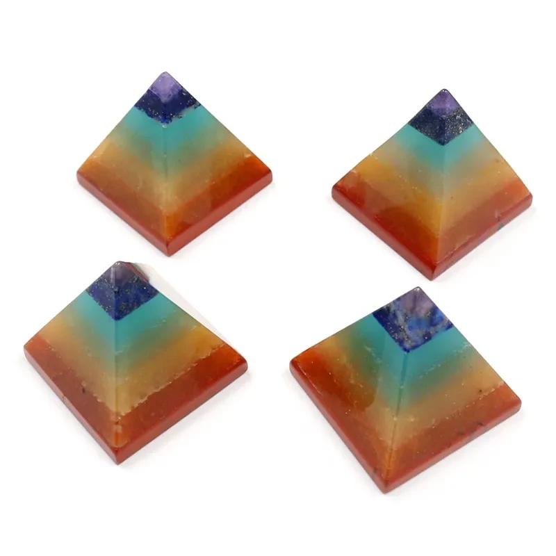Natural crystal stone colorful chakra pyramid