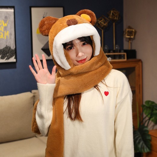 New Year Gift Cute Bear Hat Scarf Gloves Three-in-one