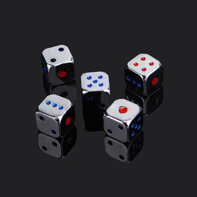 5PCS/1Set Creative Metal Dice  Golden/Silver Funny Game Dice with Colorful Points