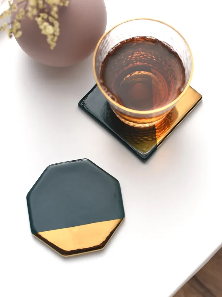 Vintage green gilded ceramic coaster