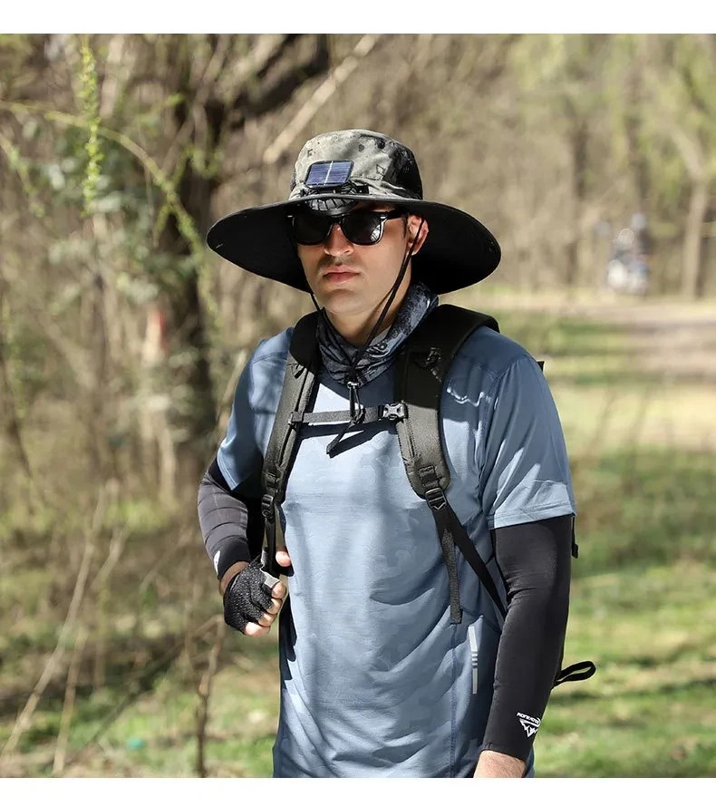 Removable Solar Energy Recharge Fan Embedded Big Brim Hat