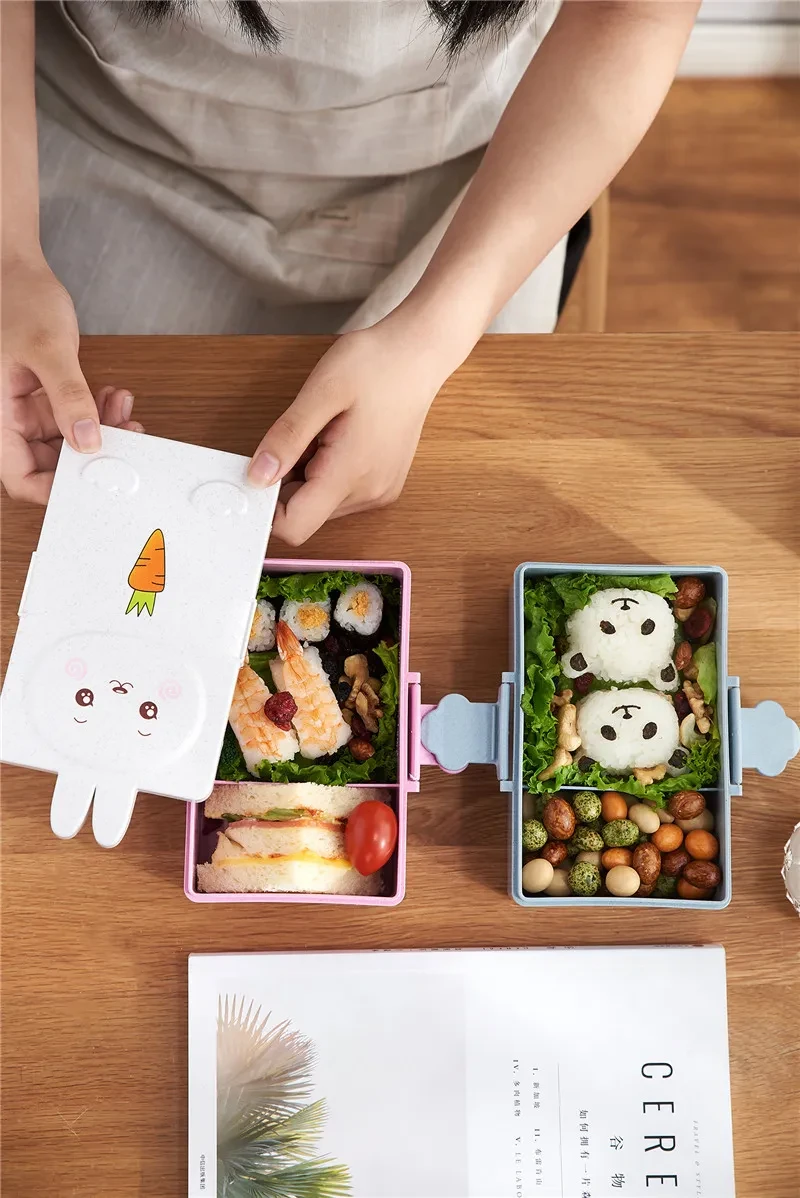 Cartoon Wheat Straw Bento Box For Children Going Out And Complementary Food Box