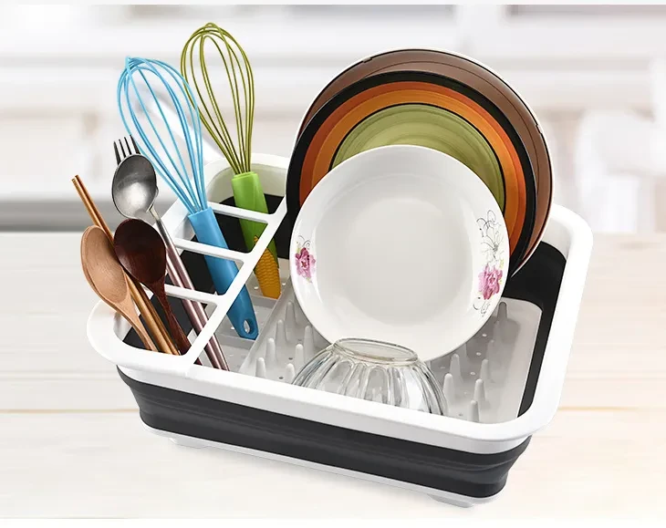 Folding Drainage Dish Rack Kitchen Shelves Multifunctional Dishware, Chopsticks and Cutlery Storage Dishware Storage Dish Rack