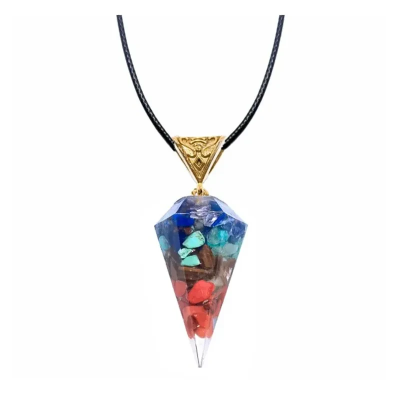 Colorful Crystal Agate Semi-precious Stone Hexagonal Cone Necklace
