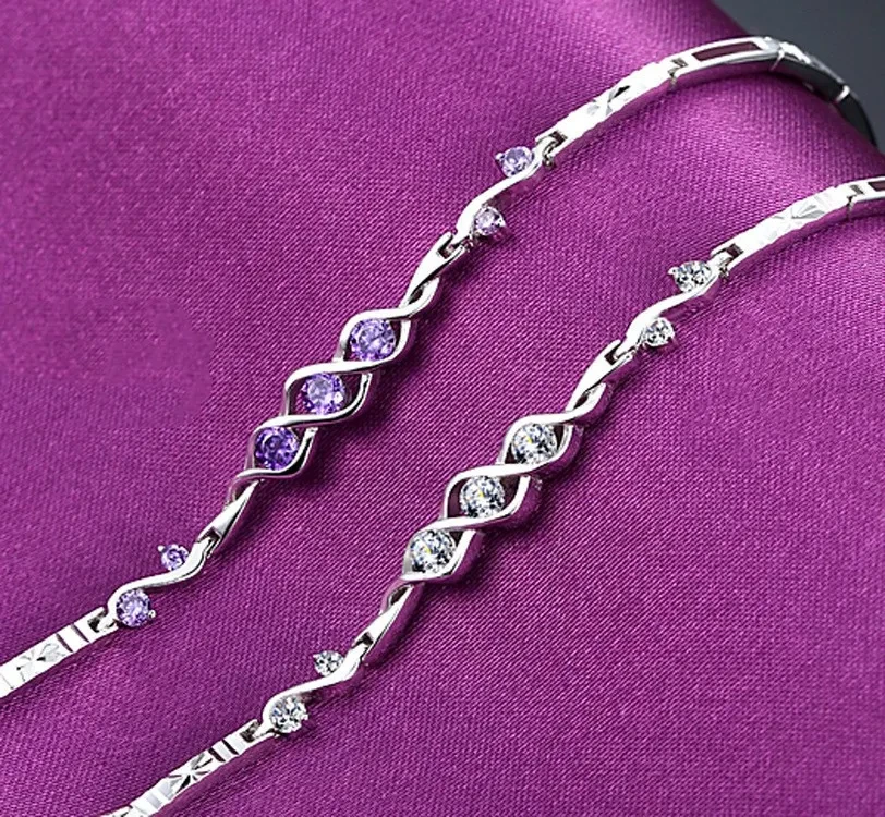 Women's Amethyst S925 Sterling Silver Three-Life Stone Bracelet