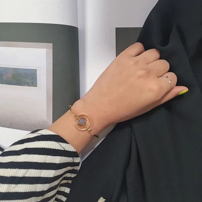 Bracelet Sphere Stone Peacock Green Grey Circle Geometric Overlapping