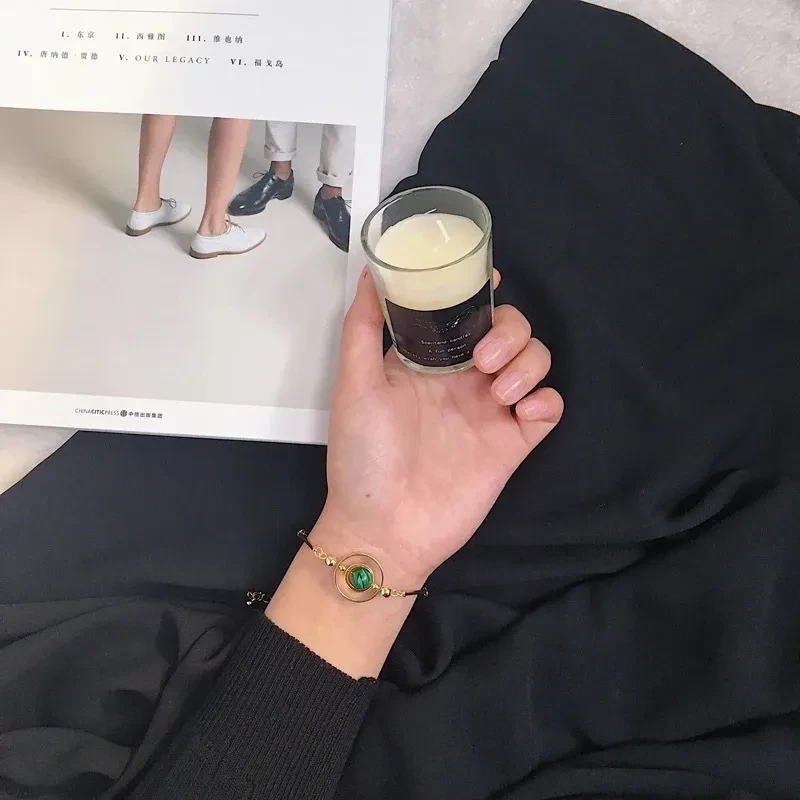 Bracelet Sphere Stone Peacock Green Grey Circle Geometric Overlapping