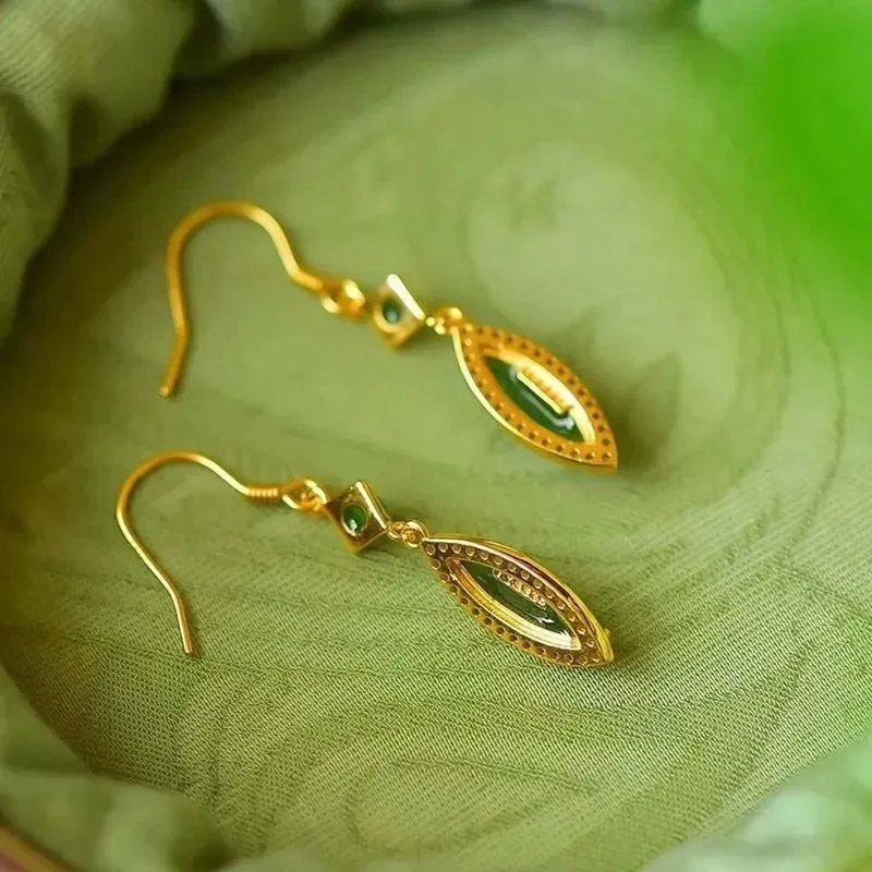 Sterling Silver Plated Horse Eye Drop-shaped Natural Stone Earrings