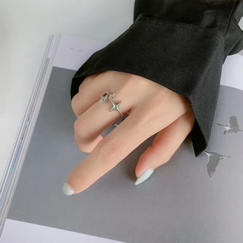 Sterling Silver Niche Design Meteor Moonlight Stone Irregular Texture Ring