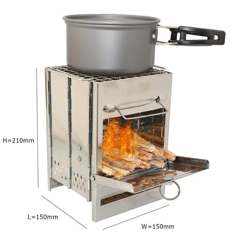 Mini Outdoor Firewood Stove Camping Cooking Picnic Grill Folding Stove Square Wood Steel Travel Charcoal