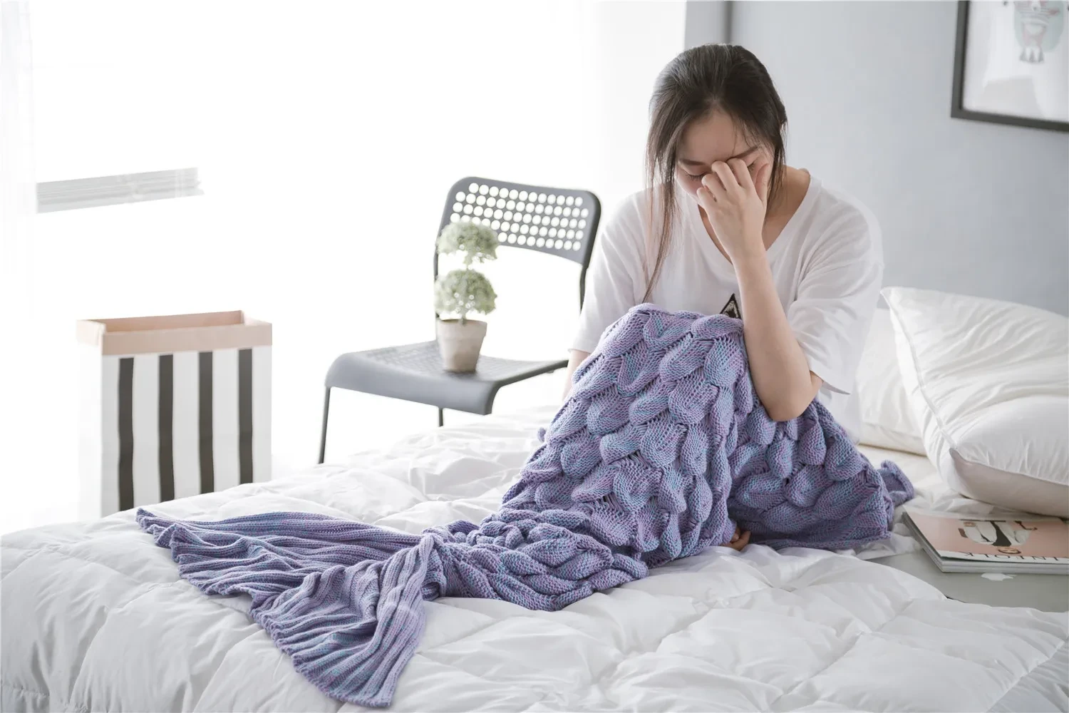 Fish Tail And Fish Scale Knitted Blanket