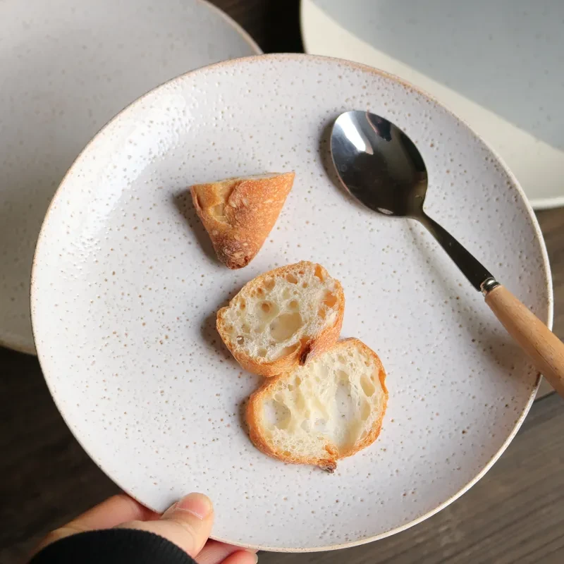 Ceramic Retro Ins Weathered Effect Pitted 8-inch Plate Japanese-style Plate, Flat Plate