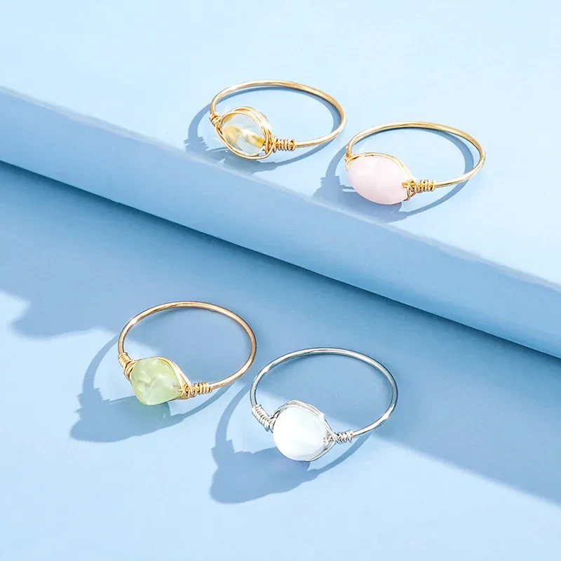 Fashion Niche Light Luxury Jewelry Natural Stone Ring Set Of 4pcs