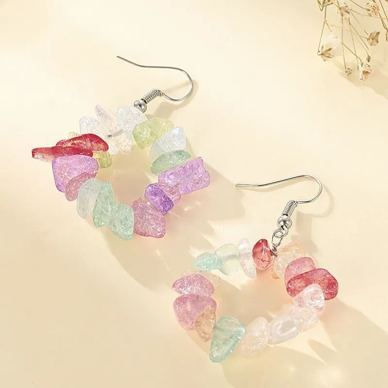 Crystal Earrings, Simple Multicolor Crushed Stone Earrings, Women's Accessories, Ear Hooks