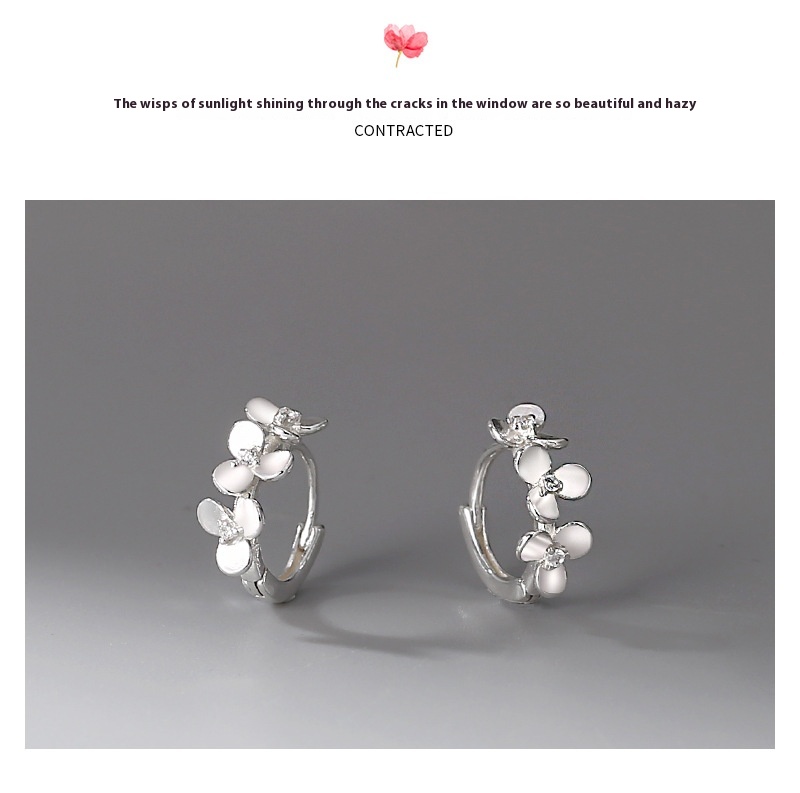 Women's S999 Fresh Flower Zircon Circle Simple Bracelet Earrings