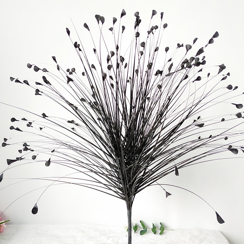 7Pcs Artificial Glitter Peacock Flower Arrangement with Reed Leaves & Onion Grass