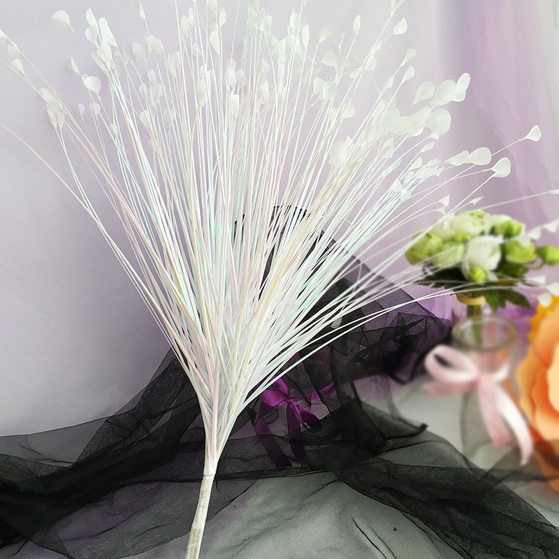 7Pcs Artificial Glitter Peacock Flower Arrangement with Reed Leaves & Onion Grass