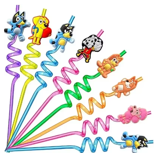Bluey Bingo Family Cartoon Straws Birthday Party Supplies 8pcs