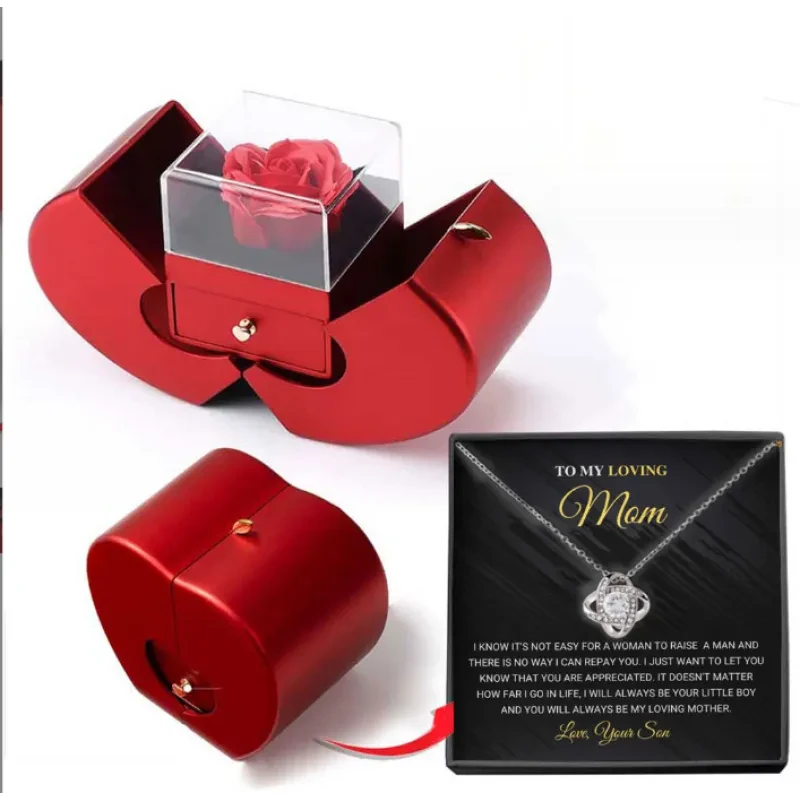 Artificial Rose Flower Box With Necklace