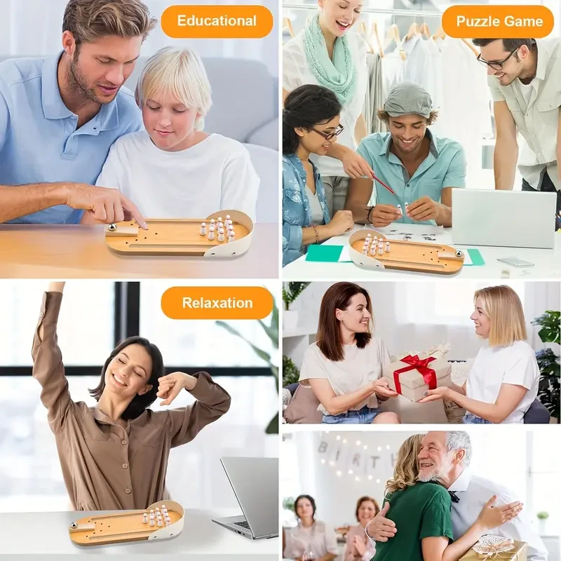 10-Pin Wooden Mini Tabletop Bowling Game Set