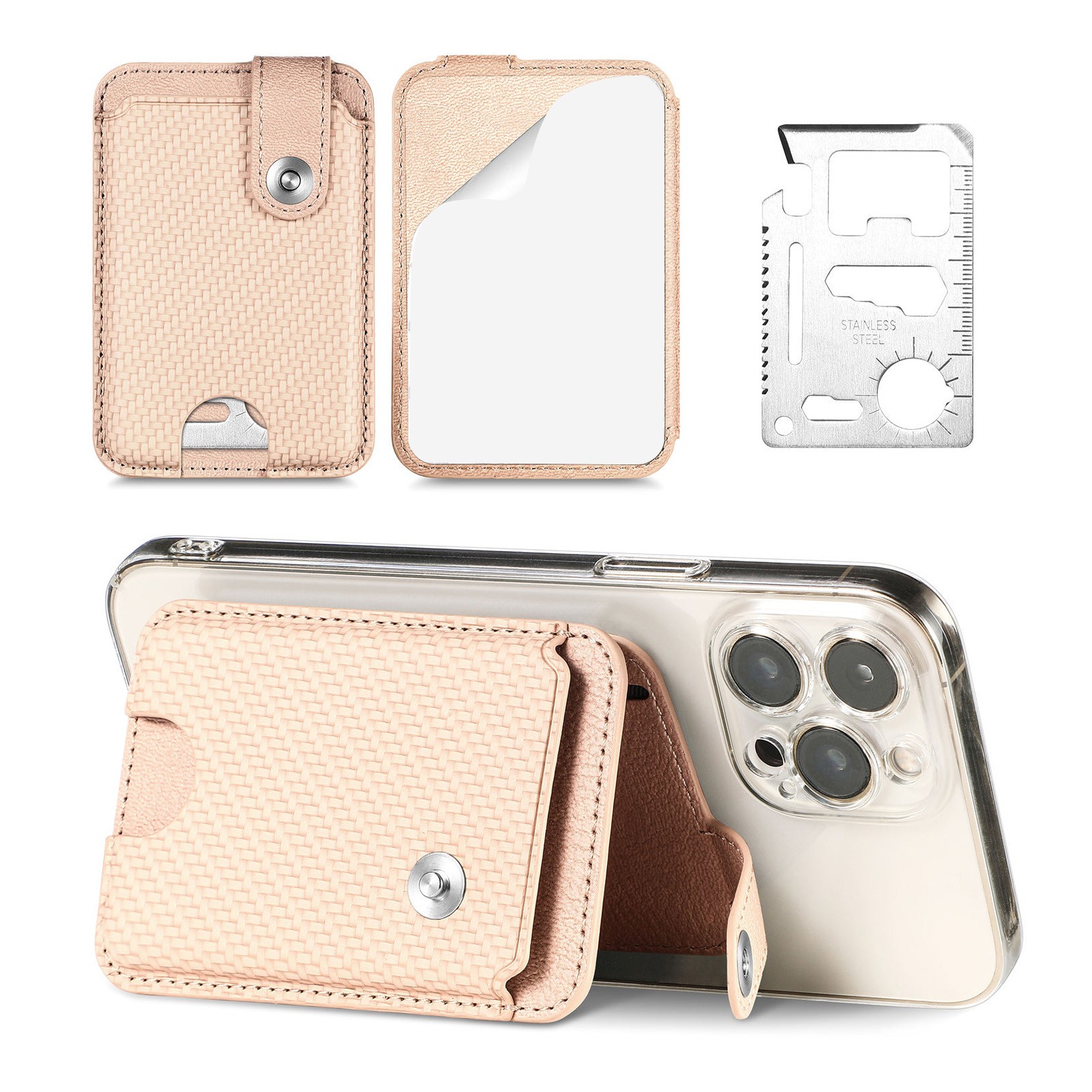 Universal Phone Stick On Card Holder - Multifunctional Magnetic Closure Phone Mount Wallet