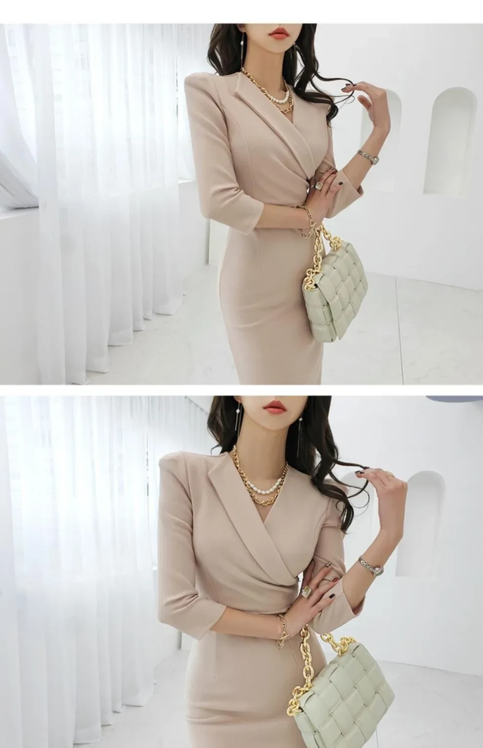 Elegant Slim-fit Mid-length Elastic Hip Business Dress