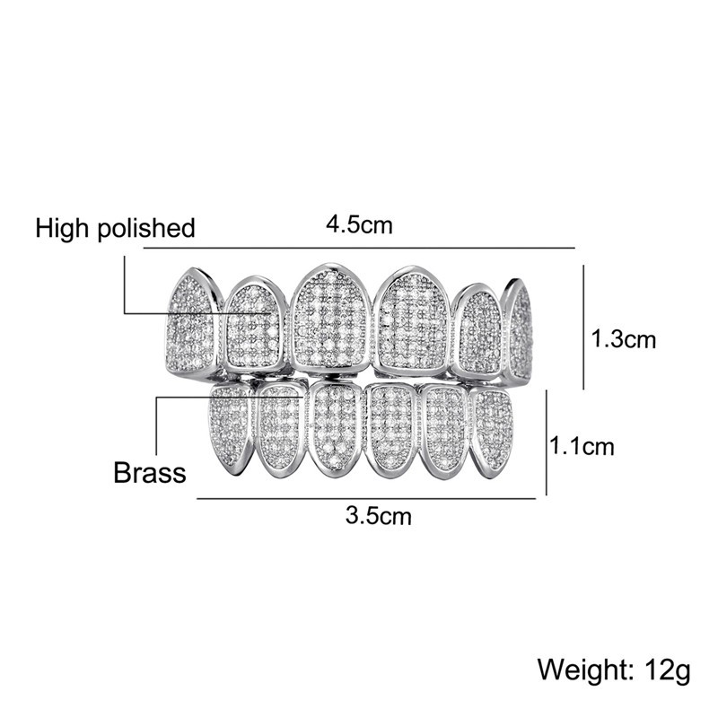Feel Style Cool Teeth Grillz Set for Unisex Cubic Zirconia Stone Top & Bottom Grillz,