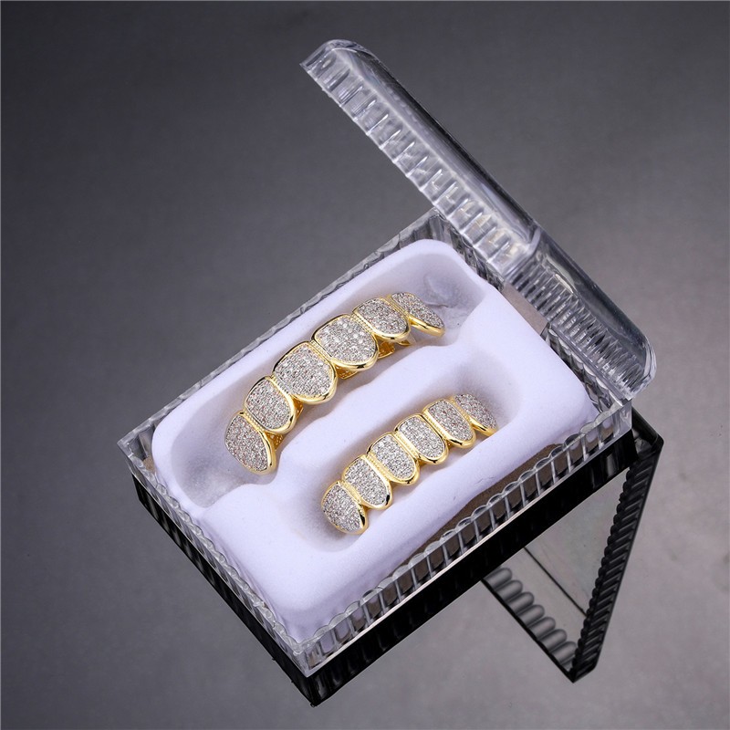 Feel Style Cool Teeth Grillz Set for Unisex Cubic Zirconia Stone Top & Bottom Grillz,