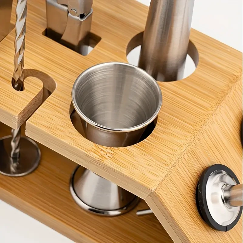 12-Piece Premium Cocktail Shaker Set With Bamboo Stand For Bartenders