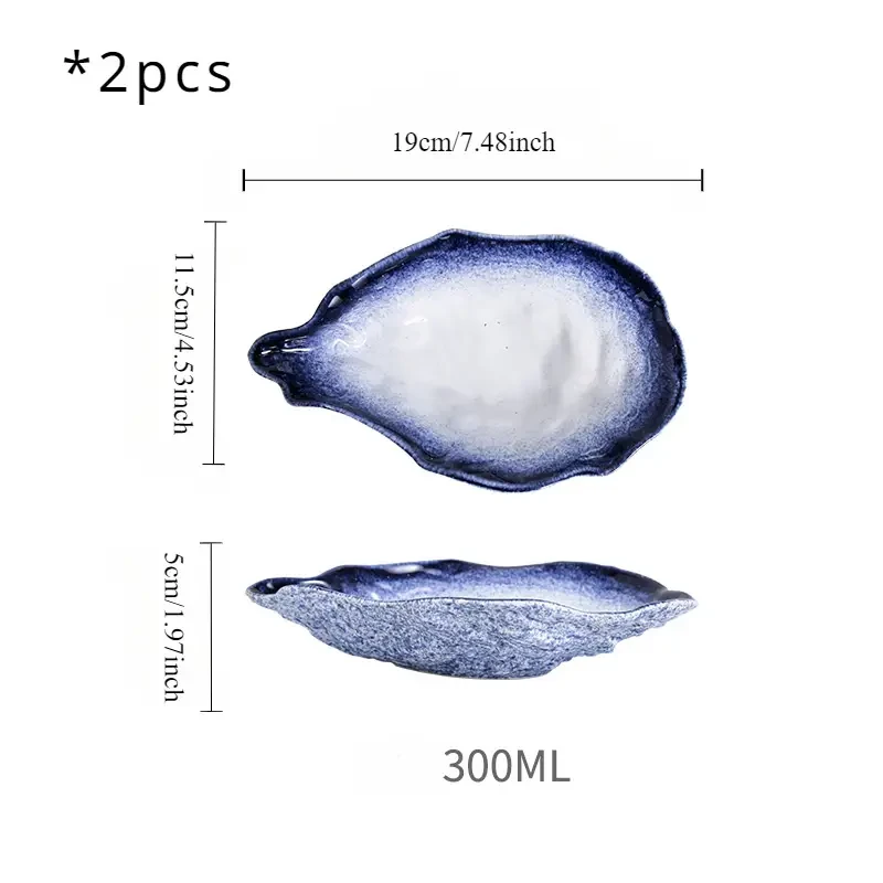 2pcs Oyster Shell Shaped Ceramic Dessert Plates