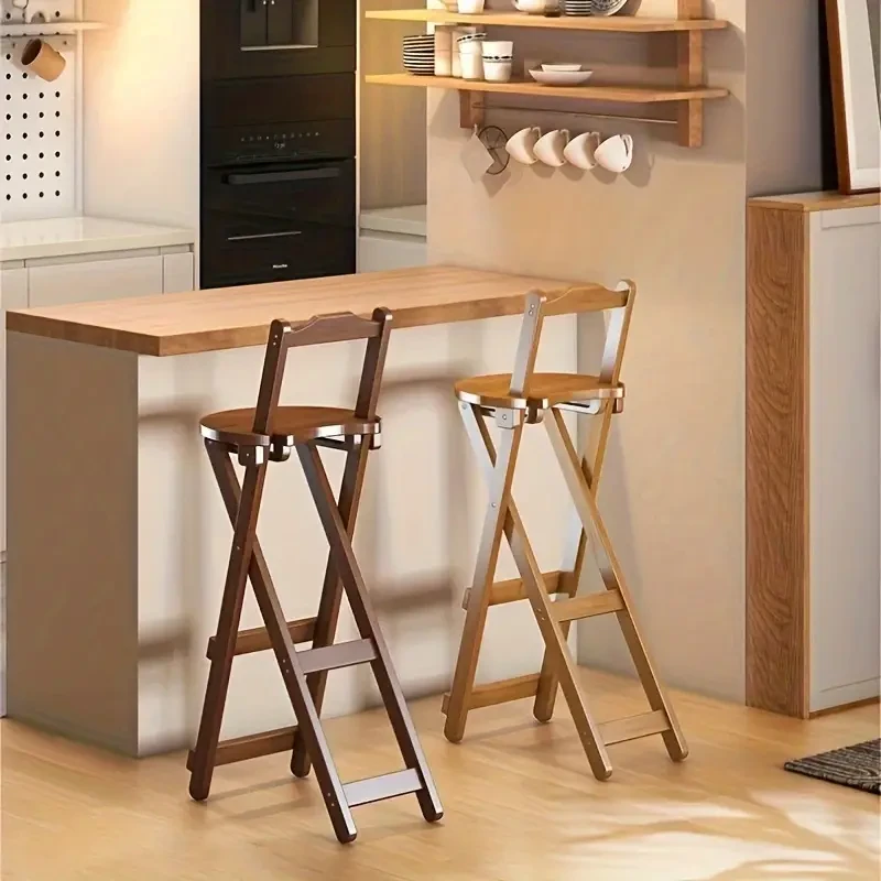 Portable Bamboo Bar Stool with Backrest and Foot Pedal