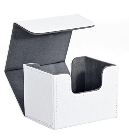 Card Deck Box , Card Storage Box Fits 100 single Sleeved Cards, PU Leather Strong Magnet Card Deck Case for TCG Cards