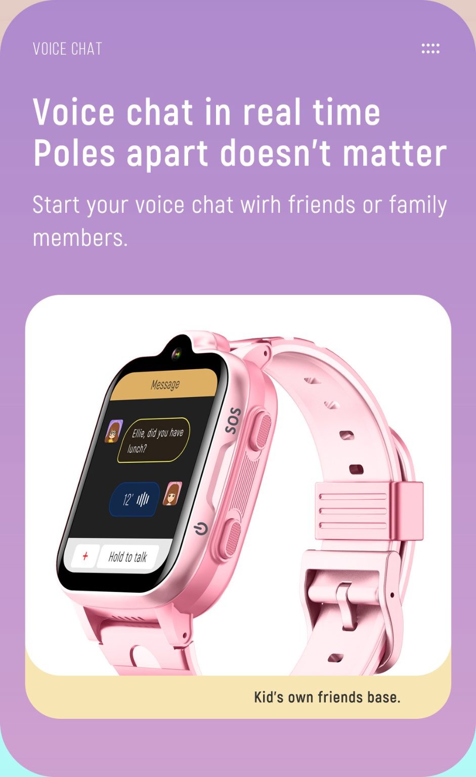 Kids Smart Watch, K15 Model, 4G Video call, IPX7 Water Proof, PINK