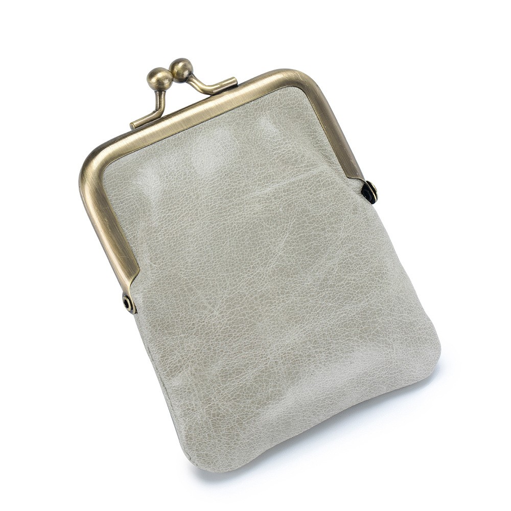 First Layer Oil Wax Cowhide Retro Compact Clip Coin Purse