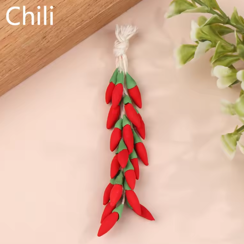 1String 1:12 Dollhouse Miniature Garlic Chili Pepper Whole String Condiment Kitchen Food Model Living Scene Decor Toy