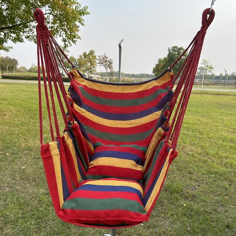 Colorful Striped Canvas Hammock Chair  Durable Indoor/Outdoor Camping Swing Seat