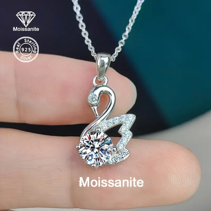 White Moissanite Swan Pendant Necklace