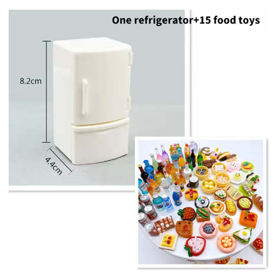 1/12 Mini Dollhouse White Refrigerator With Food Set Kitchen Toys Miniature Furniture Fridge Decorations For Kids Gift