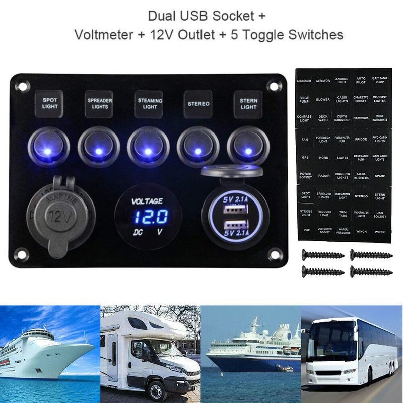 LED Rocker Switch Panel Marine Boat 5-Gang Circuit