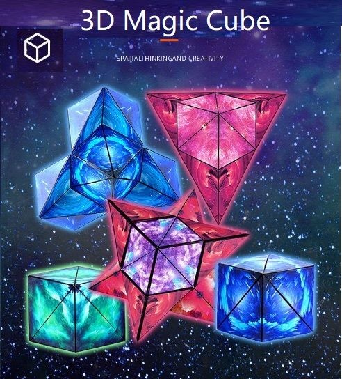 3D Magic Cube Puzzle Shape Shifting Box Magnetic Fidget Toy, Purple.