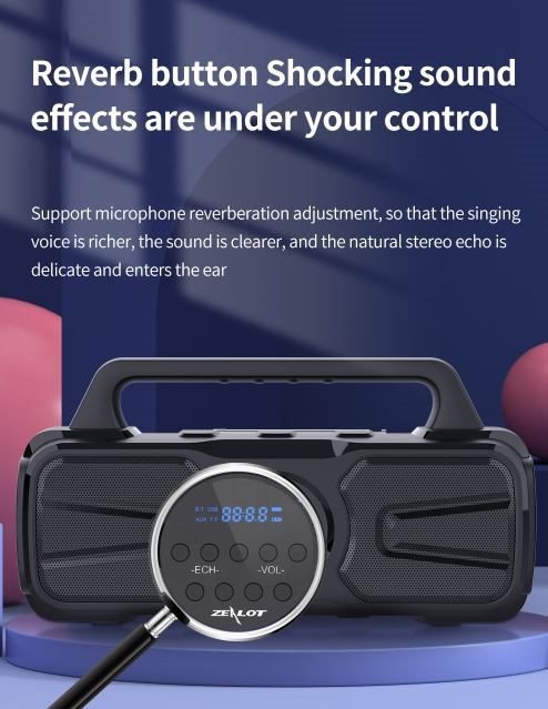 Speaker, Zealot P2, 40W, 8000mAh, With Wire Microphone,