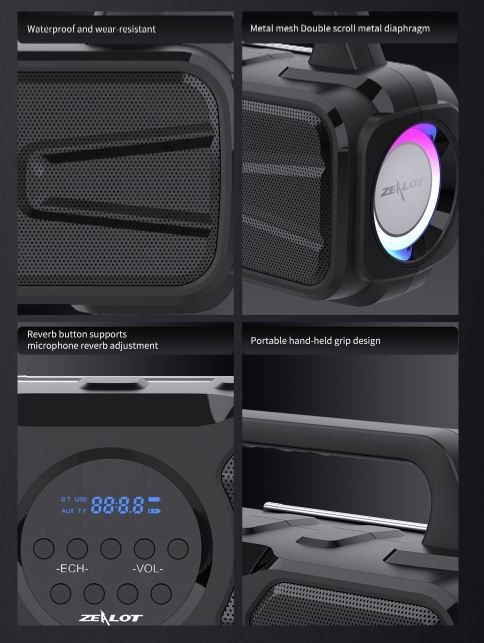 Speaker, Zealot P2, 40W, 8000mAh, With Wire Microphone,