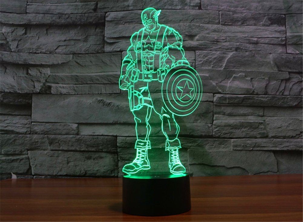 Captain America 3D Night Lamp LED Light, Power By USB, 7 Changeable color
