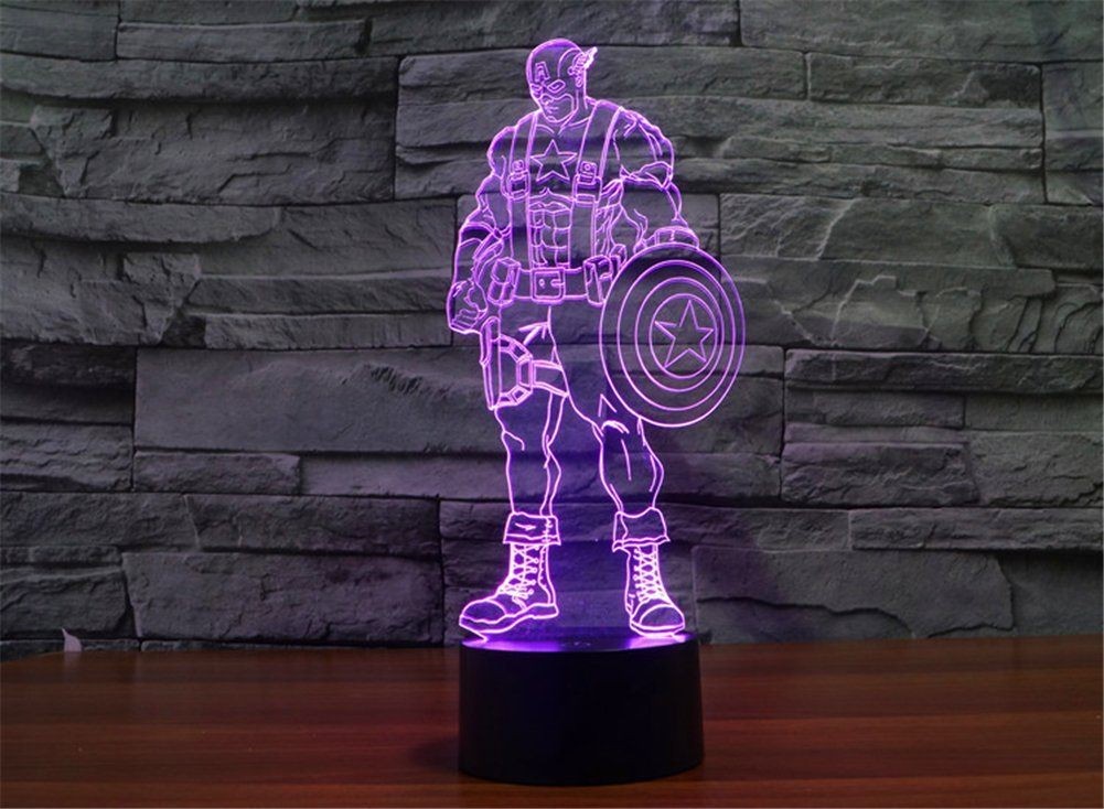 Captain America 3D Night Lamp LED Light, Power By USB, 7 Changeable color