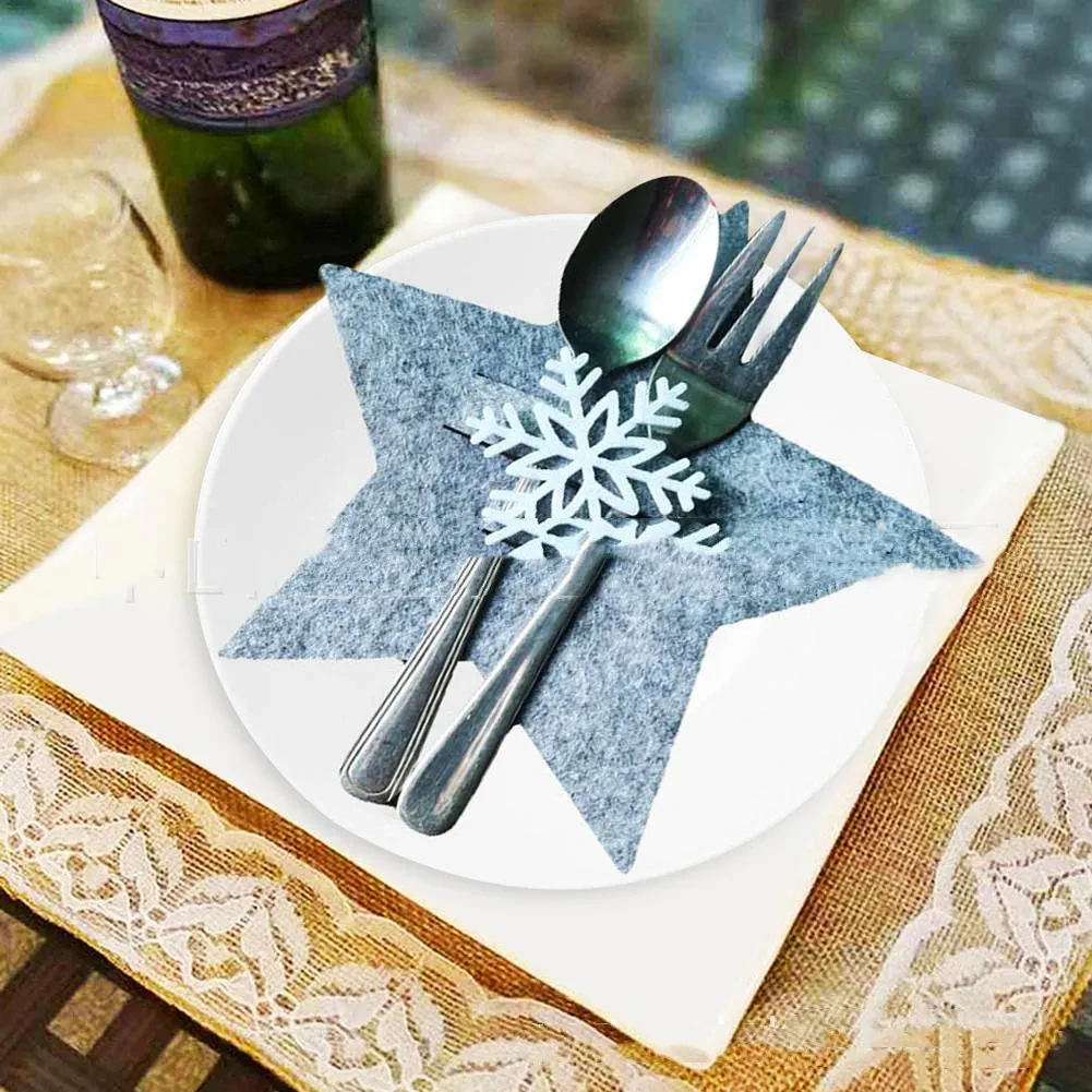 Christmas Supplies Gray Five-pointed Star Tableware Cover