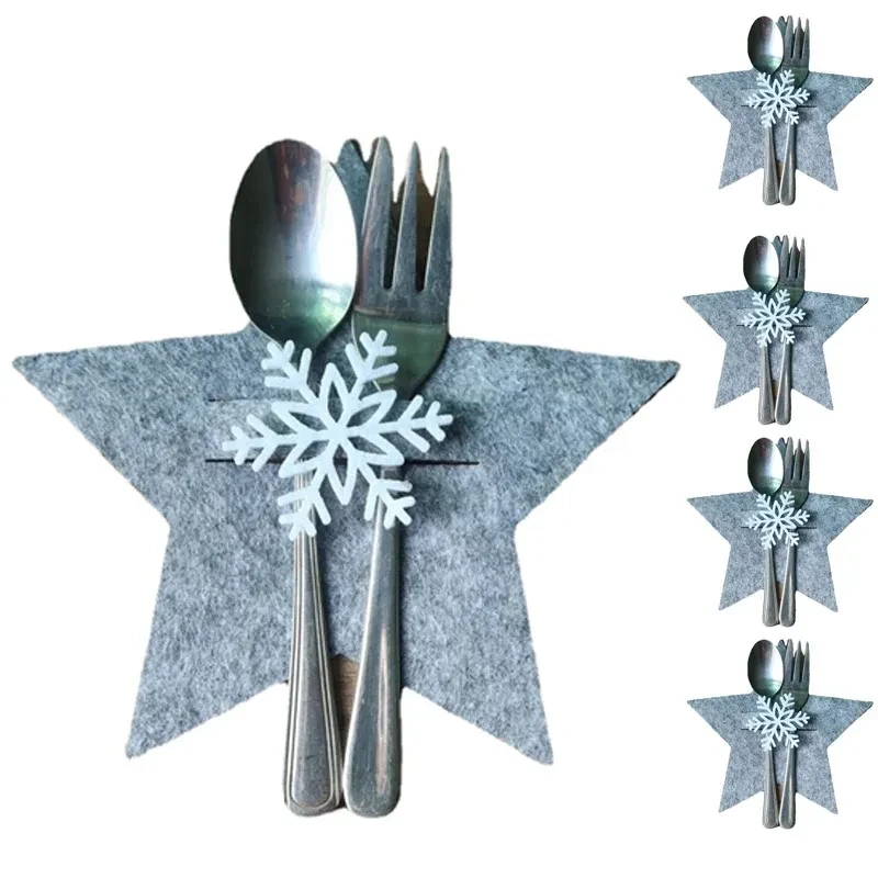 Christmas Supplies Gray Five-pointed Star Tableware Cover